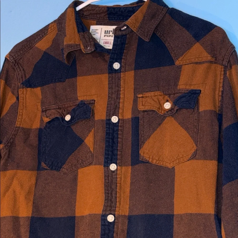 Urban Pipeline Men's Casual Plaid Shirt - Navy Blue and Brown